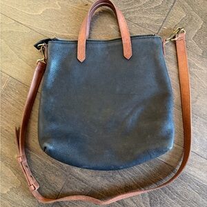 Madewell Black and Brown Leather Tote Crossbody Bag